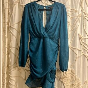 Teal blue long sleeve mini dress
